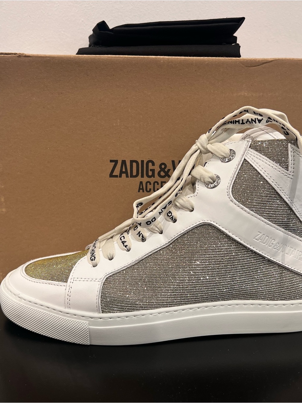 Zadig & Voltaire Silver Metallic High-Top Sneakers - Women's SZ 8 NWT